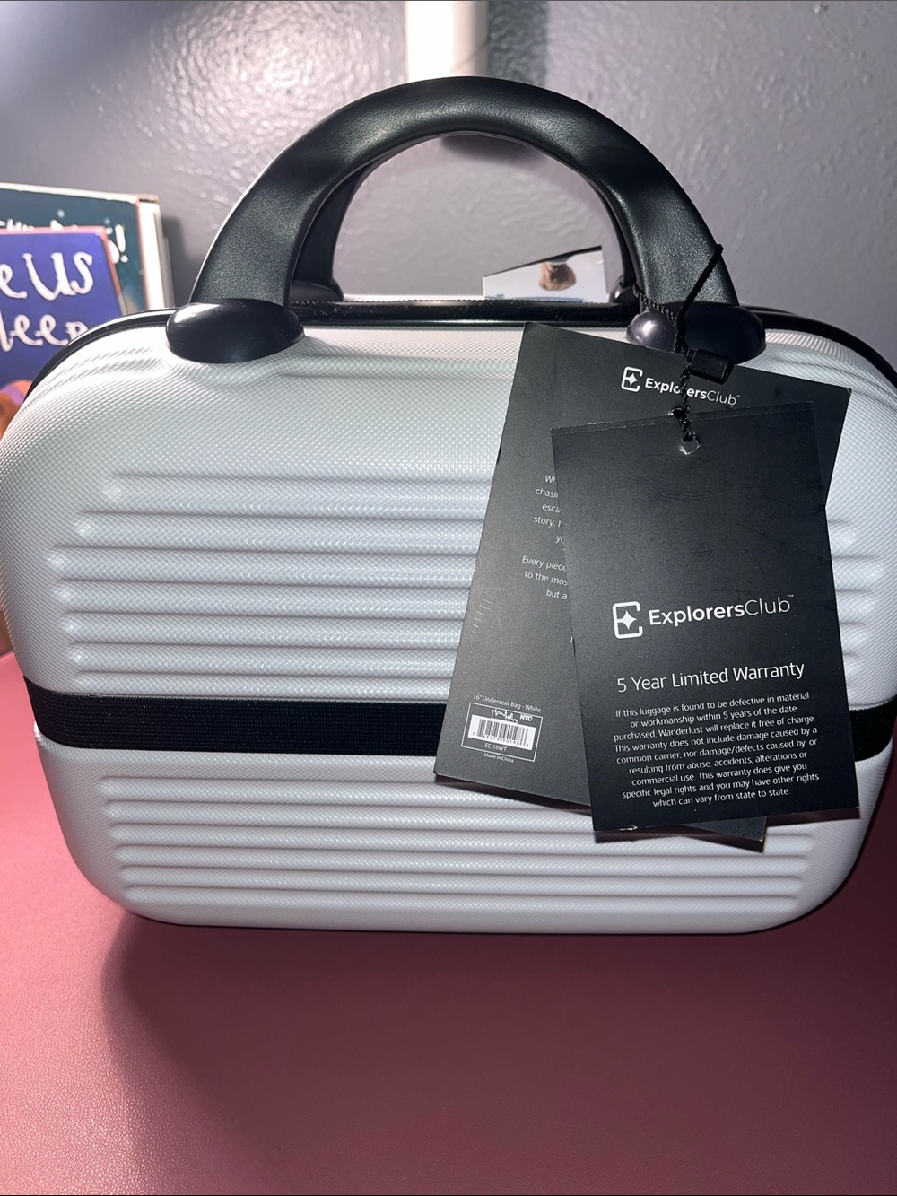 Structured White Travel Carry Bag with Black Handle